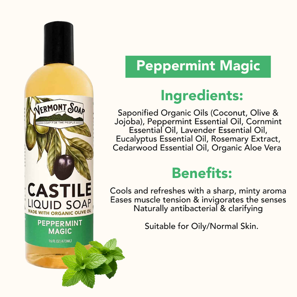 Vermont Castile Liquid Soap - Available In 473ml, 1L, 1.89L