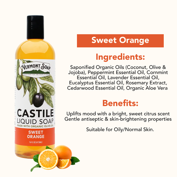 Vermont Castile Liquid Soap - Available In 473ml, 1L, 1.89L