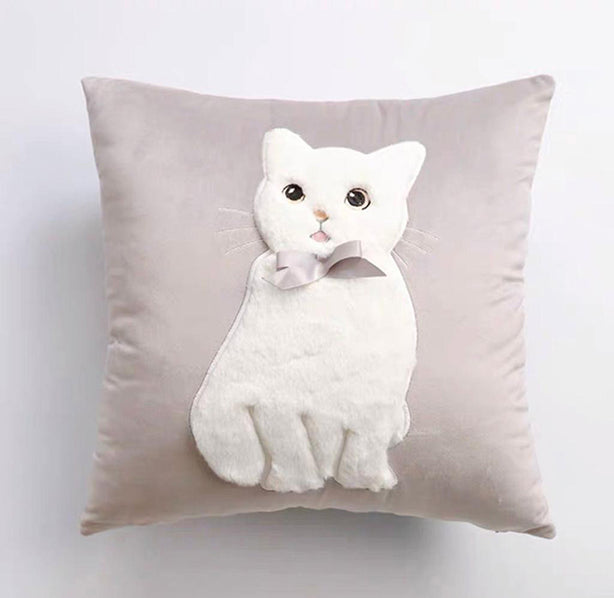 Velvet Fabric Cat Embroidery Sliver Covers Set of 2