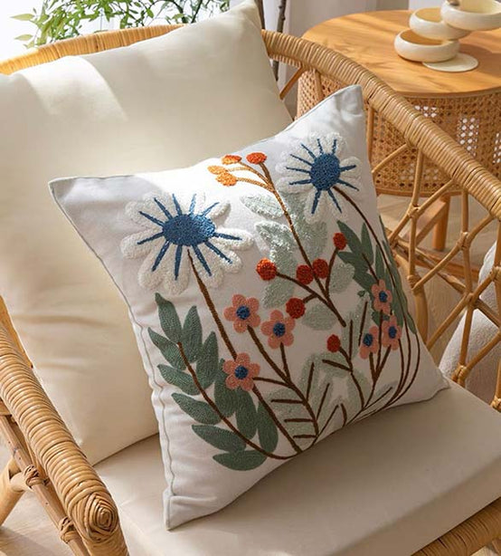 Deisgn 4 Floral Embroidery Cushion Covers Sert of 2