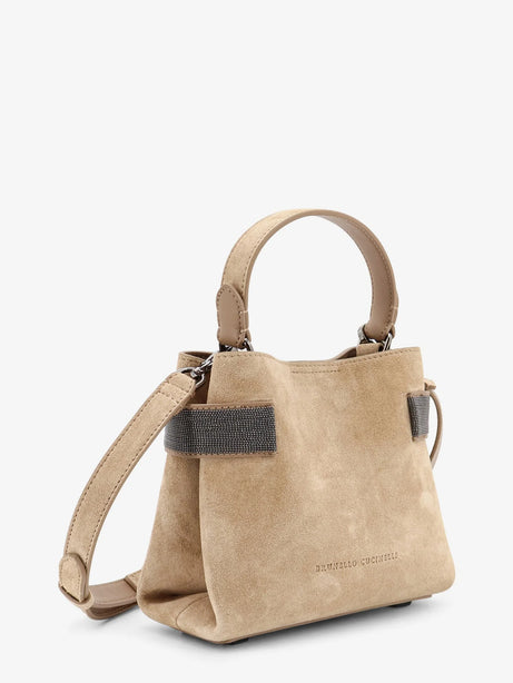 Brunello Cucinelli Suede shoulder bag with Monili detail - Miele