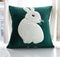 Velvet Fabric Rabbit Embroidery Emerald Green Cushion Covers Set of 2