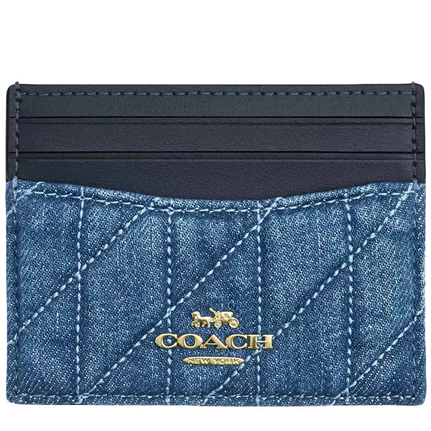 Coach Slim Id Card Case In Regenerative Cotton With Quilting - Indigo/ Gold CAT70