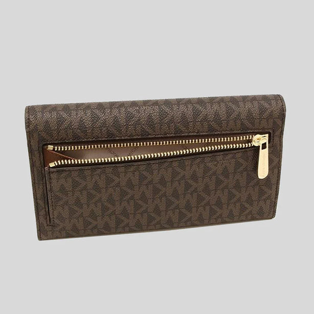 Michael Kors Jet Set Travel Large Trifold Wallet In Signature Coated Canvas Brown RS-35F8GTVF3B
