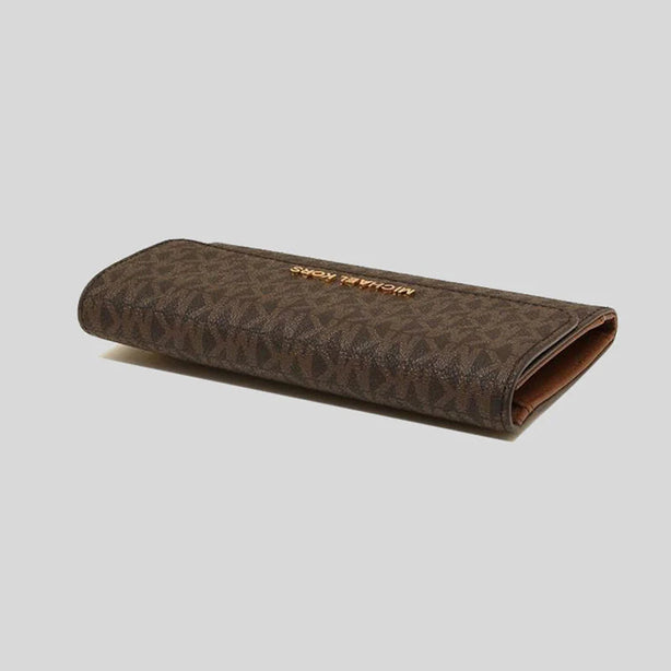 Michael Kors Jet Set Travel Large Trifold Wallet In Signature Coated Canvas Brown RS-35F8GTVF3B