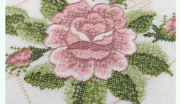 White Lace With French Cross Rose Embroidered Cushion Covers Set of 2