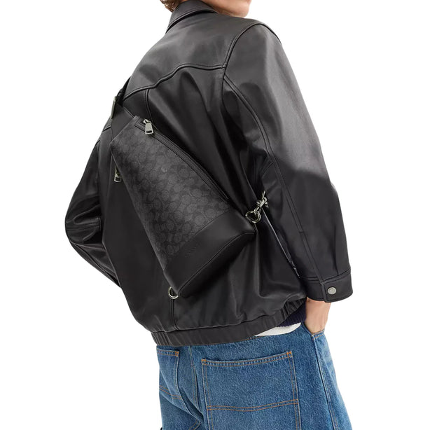 Coach Dominic Sling Pack Bag In Signature Canvas - Charcoal/ Black CY801