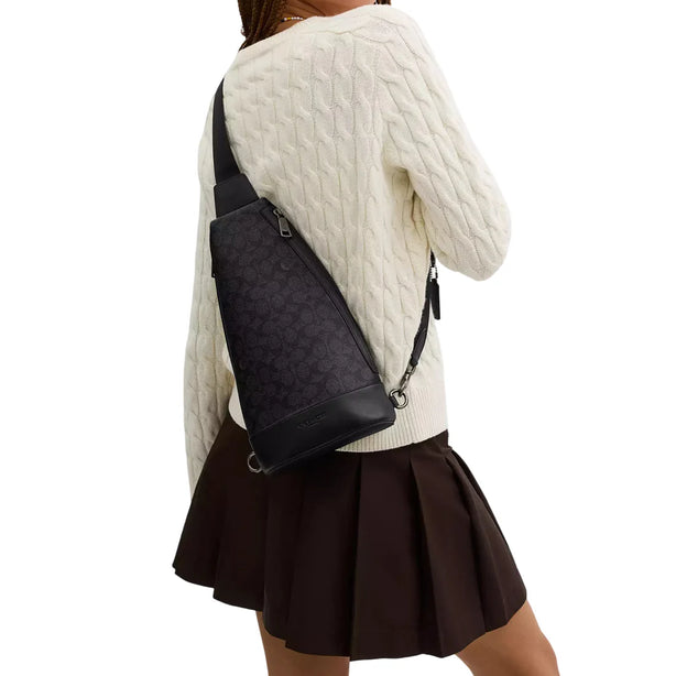 Coach Dominic Sling Pack Bag In Signature Canvas - Charcoal/ Black CY801