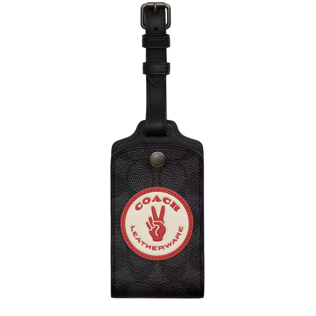 Coach Luggage Tag In Signature Canvas With Patches - Charcoal Multi CY898
