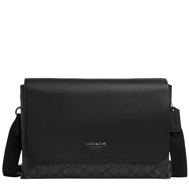Coach Caleb Messenger Bag In Signature Canvas - Charcoal/ Black CY837
