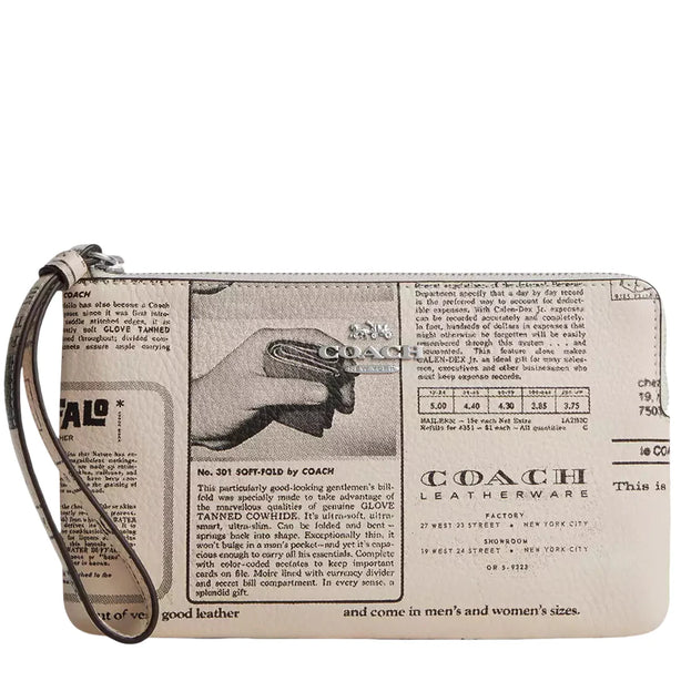 Coach Large Corner Zip Wristlet With Newspaper Print - Chalk Multi CDE80