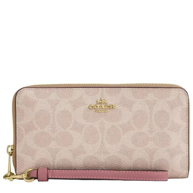 Coach Long Zip Around Wallet In Signature Canvas - Sand/ Peony CW778