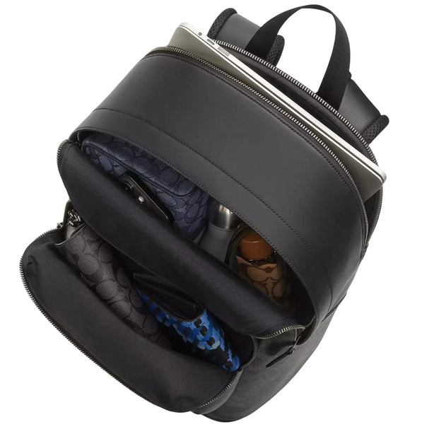 Coach West Backpack Bag In Signature Canvas With Varsity Stripe - Charcoal/ Denim/ Chalk CV922