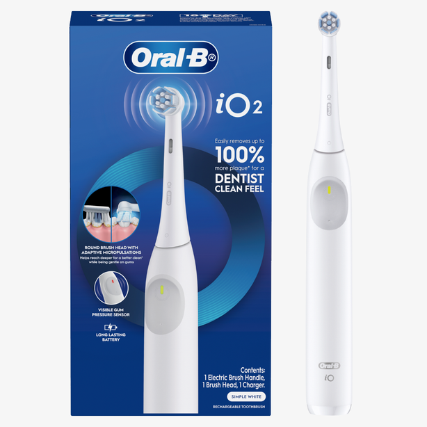 Oral-B iO Series 2 White Handle Electric Toothbrush with 3 Brushing Modes, Charging Station Included