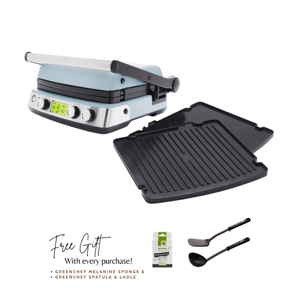 Greenpan Elite Contact Grill - Blue Haze + GreenPan Melamine Sponge + Greenchef Spatula & Ladle