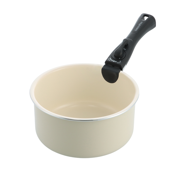 Greenpan Click Chef 16cm Open Saucepan - Cream + Click Chef Removable Handle - Black