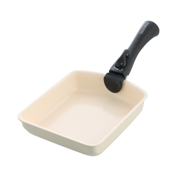 Greenpan Click Chef 20cm Rectangular Egg Pan - Cream + Click Chef Removable Handle - Black