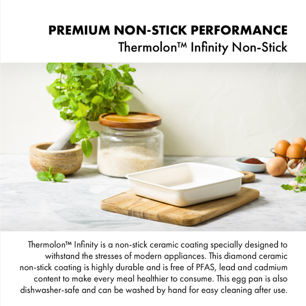 Greenpan Click Chef 20cm Rectangular Egg Pan - Cream + Click Chef Removable Handle - Black