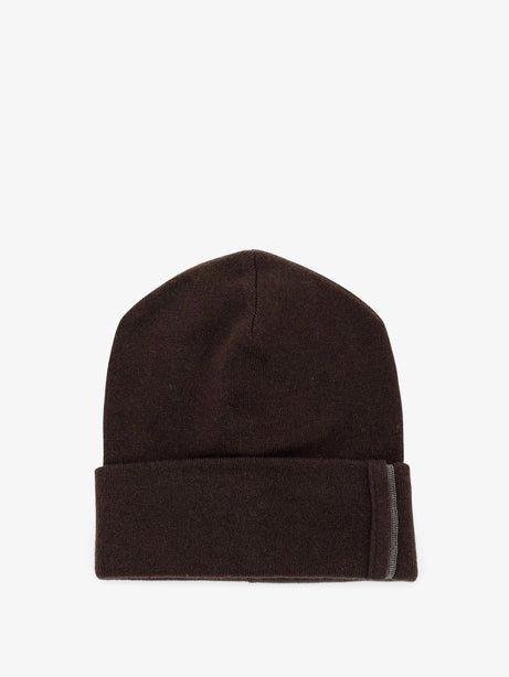 Brunello Cucinelli Cashmere hat with Monili detail - Caffè