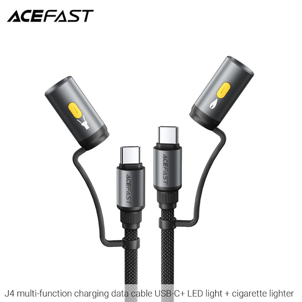 Acefast J4 Multi-Function Charging Data Cable USB-C+ LED Light + Cigarette Lighter - Black