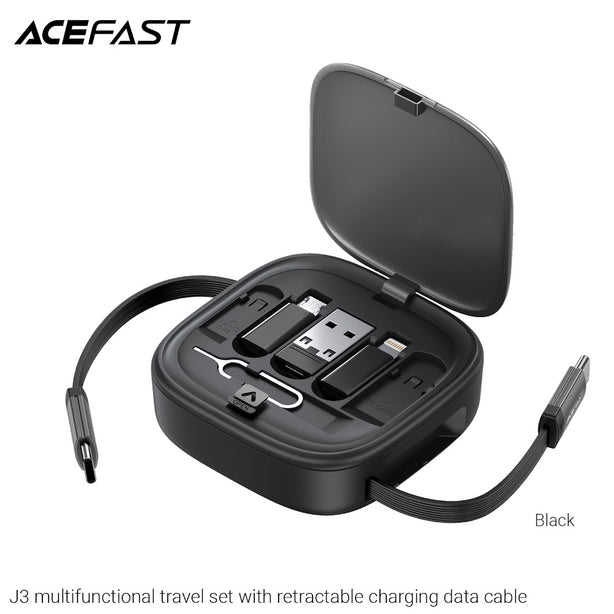 Acefast J3 Multi Function Travel Set With Retractable Charging Data Cable - Black