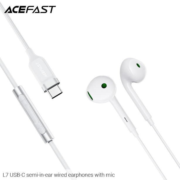 Acefast L7 USB-C Semi-In-Ear Wired Earphones With Mic - White