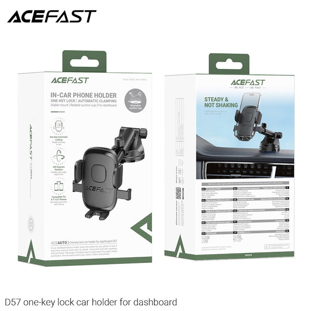 Acefast D57 One-Key Lock Car Holder For Dashboard And Windshield - Black