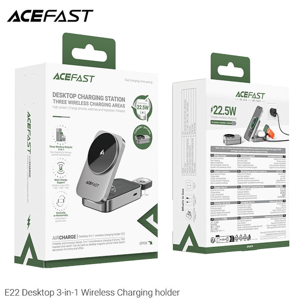 Acefast E22 Desktop 3-in-1 Wireless Charging Holder - Metal Grey