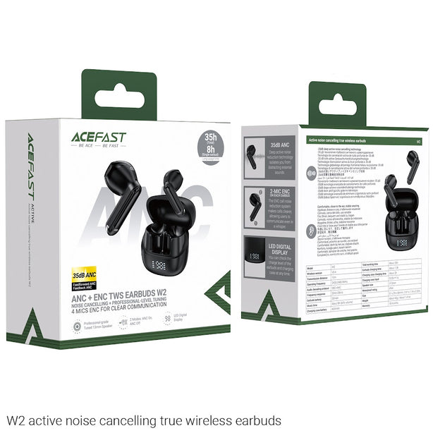 Acefast W2 Active Noise Cancelling True Wireless Earbuds - Black