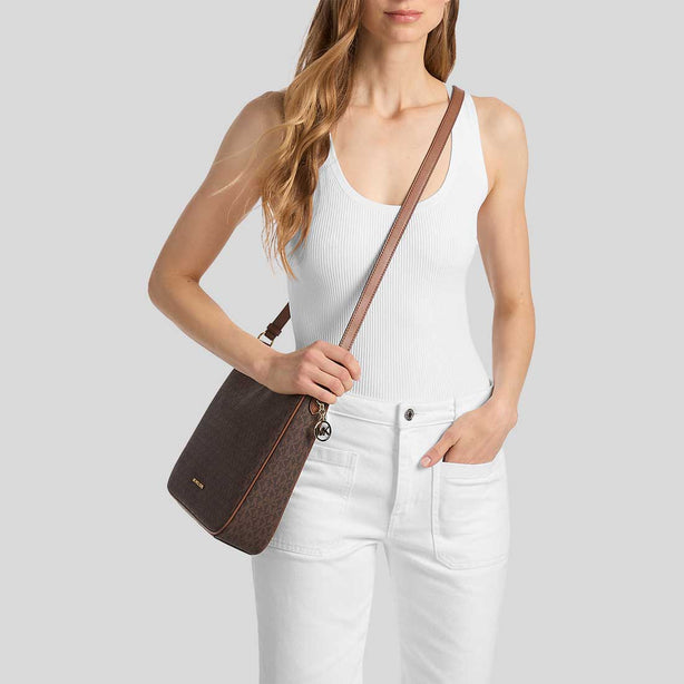 MICHAEL KORS Nayla Medium Signature Logo Messenger Bag Brown RS-35S6G5ZM2B