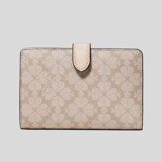 KATE SPADE Spade Flower Medium Compact Bifold Wallet Dark Beige RS-KN756
