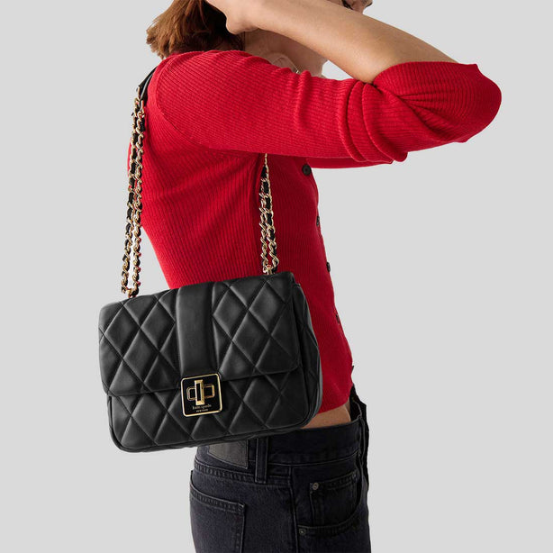 KATE SPADE Carey Quilted Small Flap Crossbody Bag Black RS-KM708