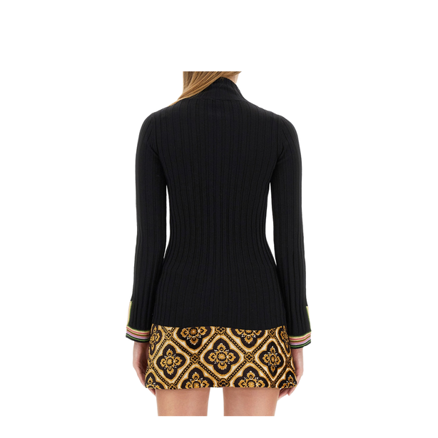 Stripe Cuffs Turtleneck Pullover