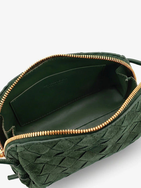 Bottega Veneta Concert Pochette suede crossbody bag - Green Tweed-Gold