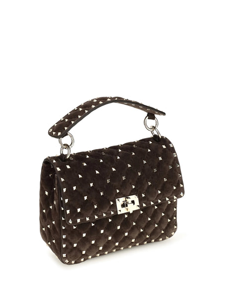 Valentino Garavani Medium Rockstud Spike suede Top Handle Bag - Ebony Brown