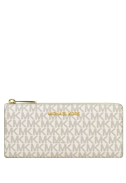Michael Kors Jet Set Travel Large Signature Three Quarter Zip Wallet In Signature - Vanilla