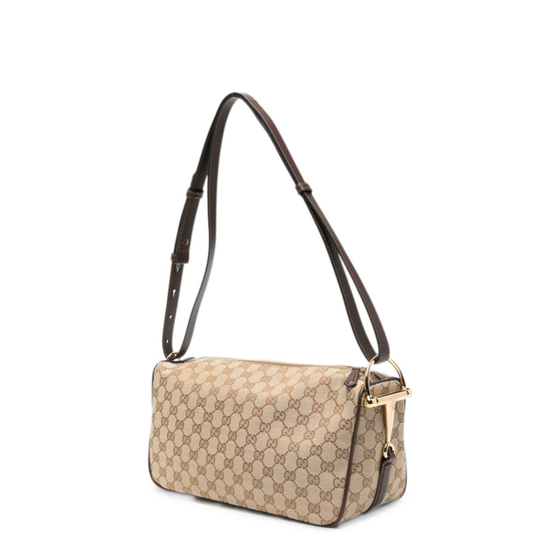 Half Horsebit Medium Canvas Shoulder Bag - Sand and Brown