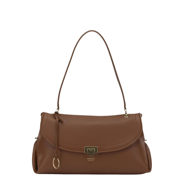 Gancini Medium Calf Leather Shoulder Bag - Brown