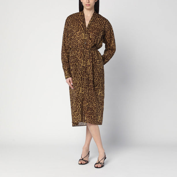Leopard Print Shirt Dress In Cotton Voile