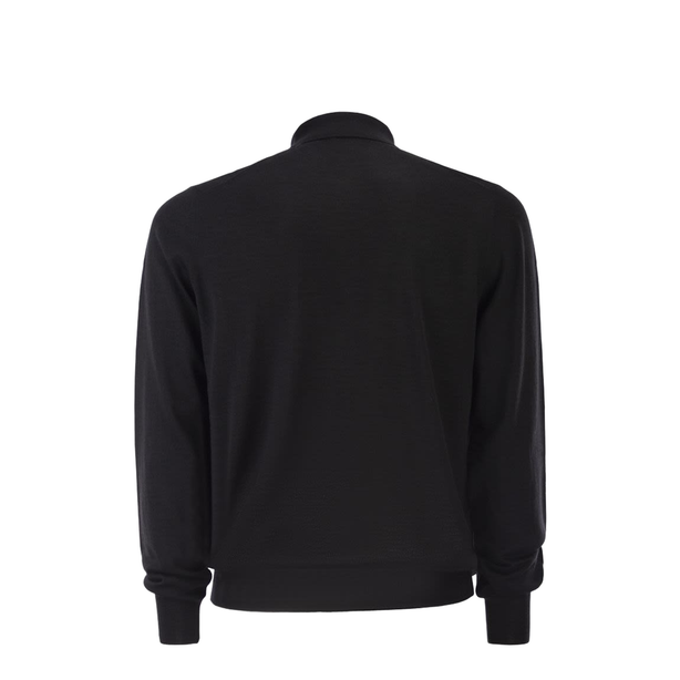 Long Sleeved Wool Polo Shirt - Black