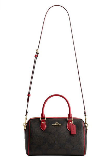 Coach Rowan Satchel Bag In Signature Canvas - Walnut/True Red