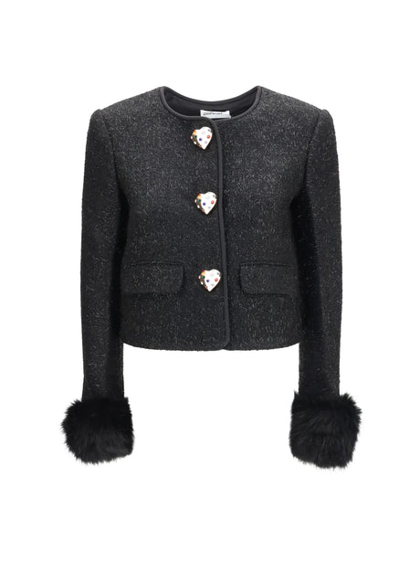 Self-Portrait Metallic bouclé Jacket with faux fur cuffs - Black