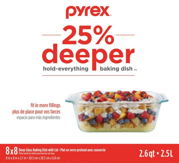 PYREX 20cm Deep Square Dish with Sage Lid (2.5L)