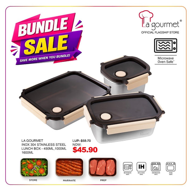 La Gourmet Inox Set 2- 304 Stainless Steel Lunch Box (450ml + 1000ml + 1600ml