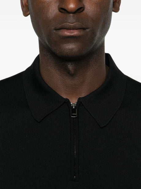 Black Knitted Quarter Zip Polo Sweater