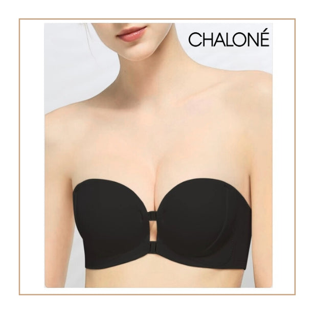 [Stay-On For Small Bust] Chalone Super Push Up Low Front Strapless Bra Front Closure Non Wired No Gaping No Slip Optional Straps