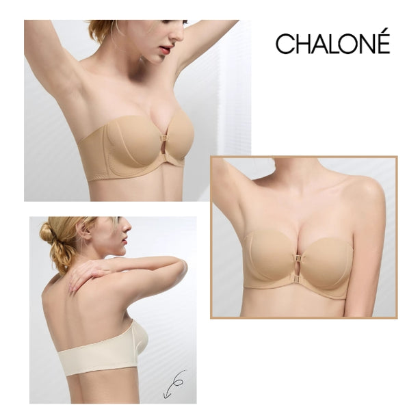 [Stay-On For Small Bust] Chalone Super Push Up Low Front Strapless Bra Front Closure Non Wired No Gaping No Slip Optional Straps