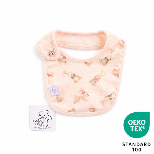 Teeny Tiny Baby Bib - Pink Orange (Rabbit Design)