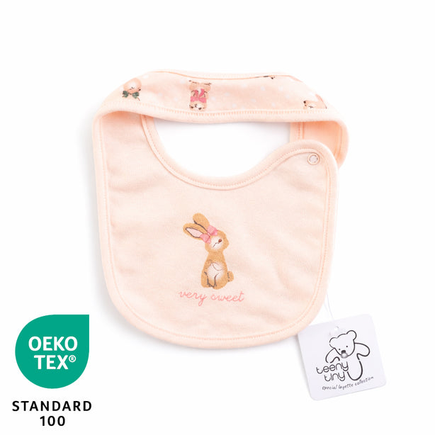 Teeny Tiny Baby Bib - Pink Orange (Rabbit Design)