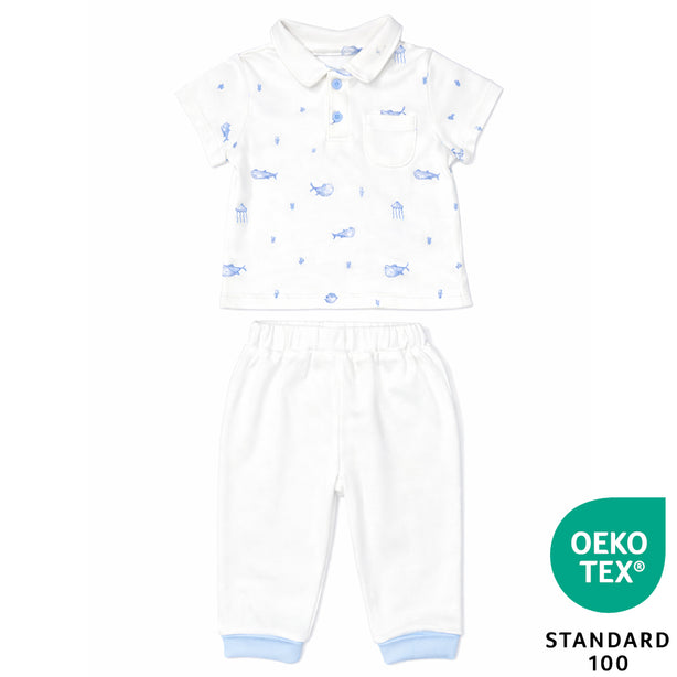 Teeny Tiny 2 Piece Set For Boy - White Blue (Sea Animal)